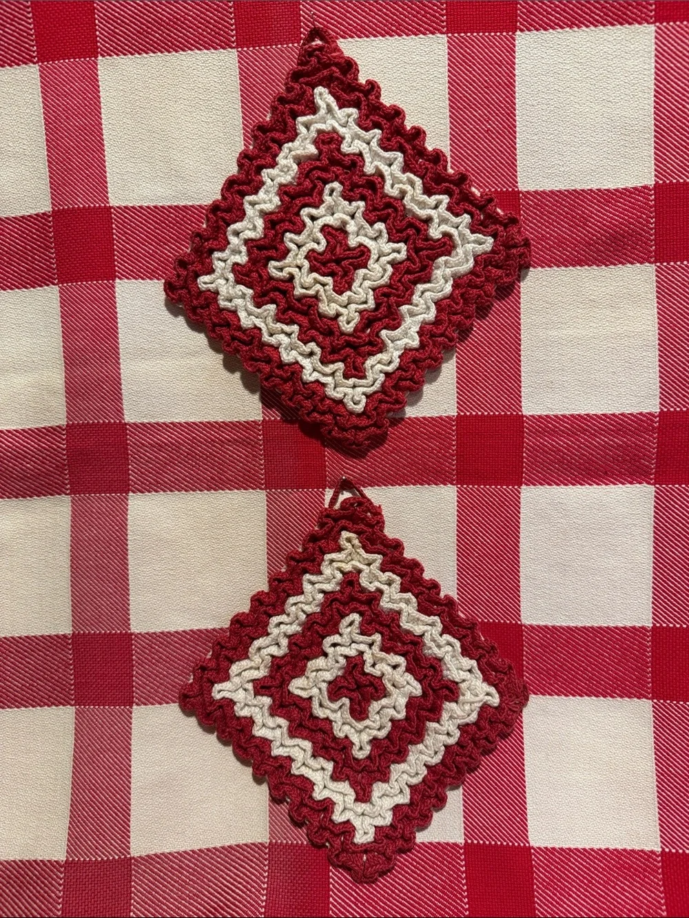 Handmade Crocheted Hot Pads -Red and Cream